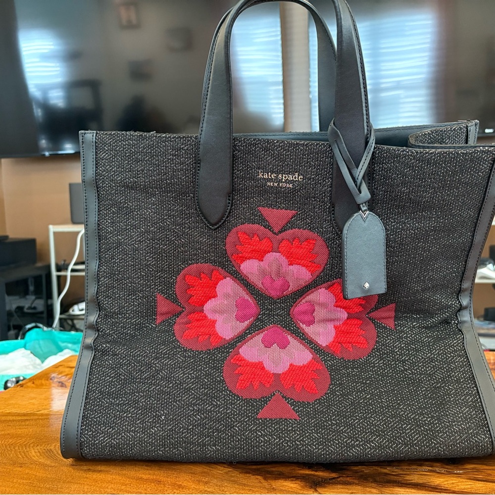 Kate Spade Black and Red Heart Pattern Tote